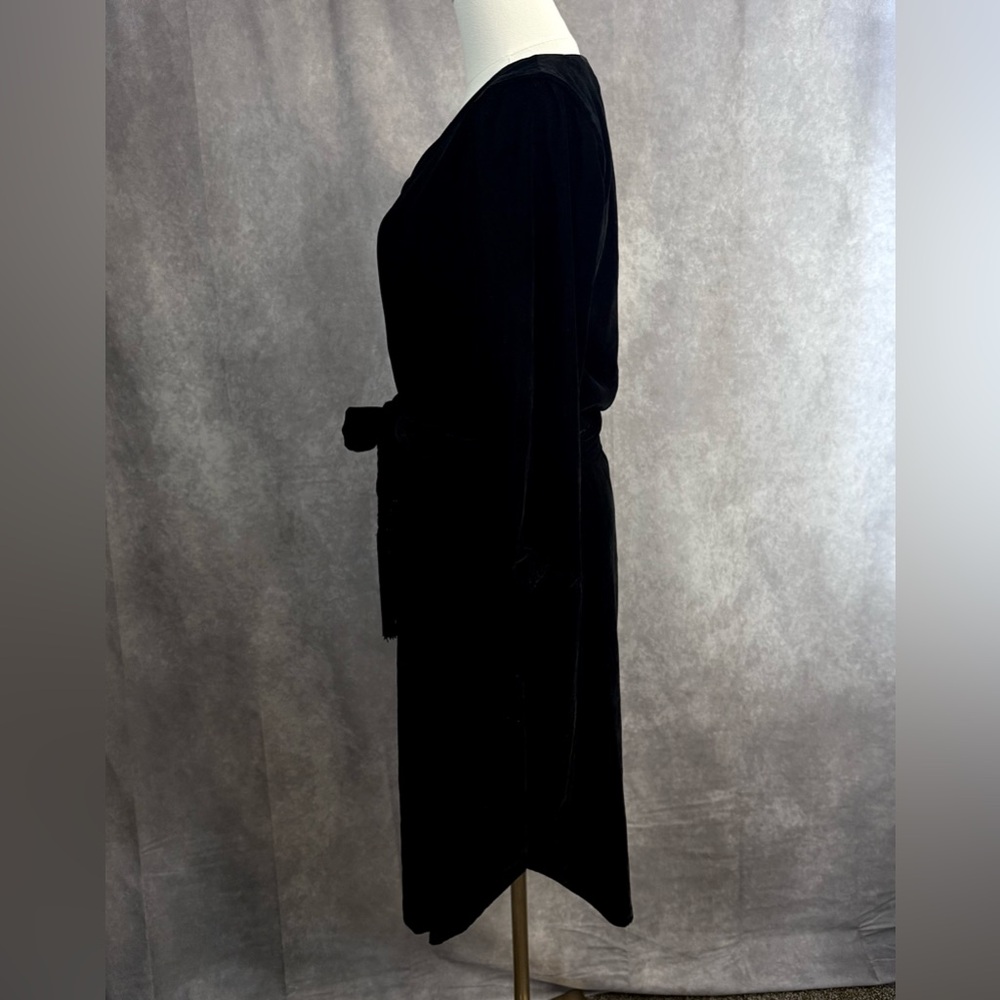 Lauren by Ralph Lauren Velvet Style Midi Little Black Dress Long Sleeve Bow Tie - Picture 8 of 15